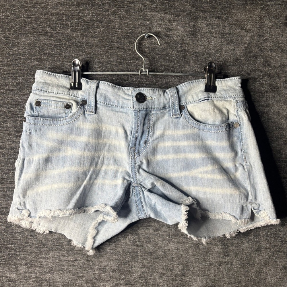 Y2K BKE Stella Low Rise Light Wash Distressed Denim Short Size 26 Cut Off Frayed